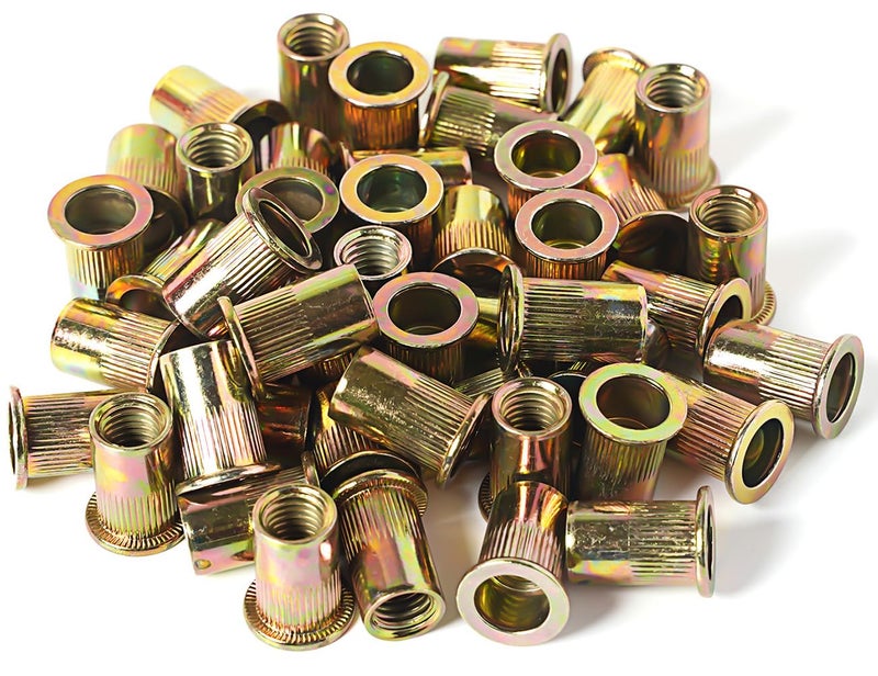 Sprite Science 110-Piece M6 Carbon Steel Rivet Nuts Zinc-Plated Flat Head Nutserts Rivnuts - Image 1